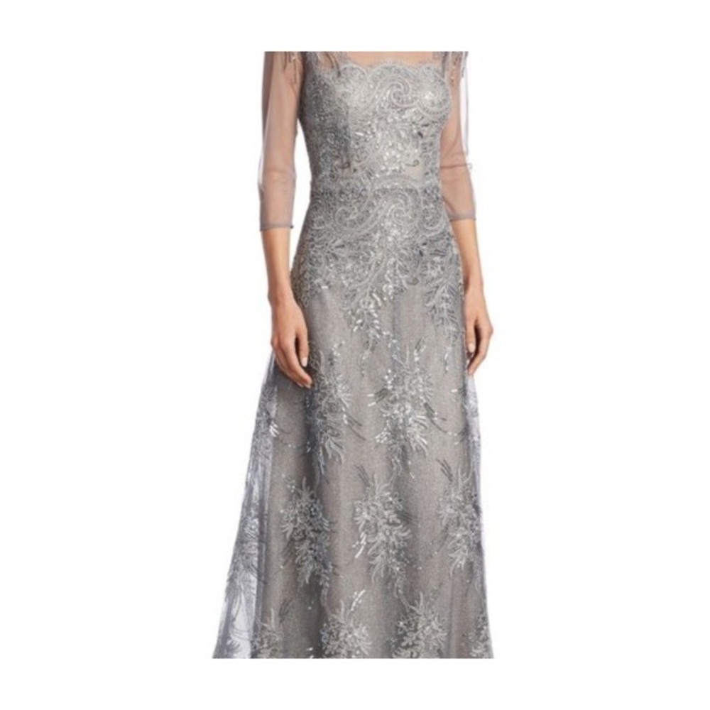 Teri Jon silver evening gown